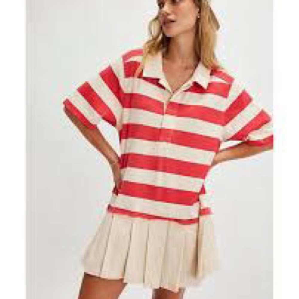 Red and Cream Striped Shirt Dress